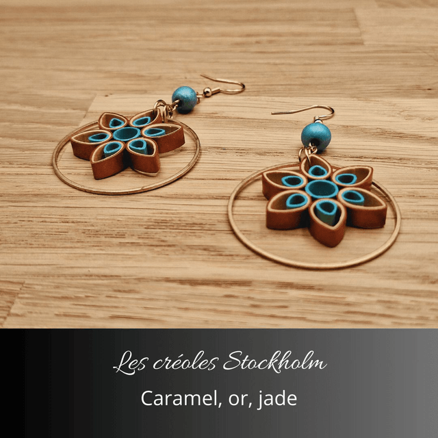 Boucles d'oreilles créoles Stockholm - Caramel, jade, vert d'eau