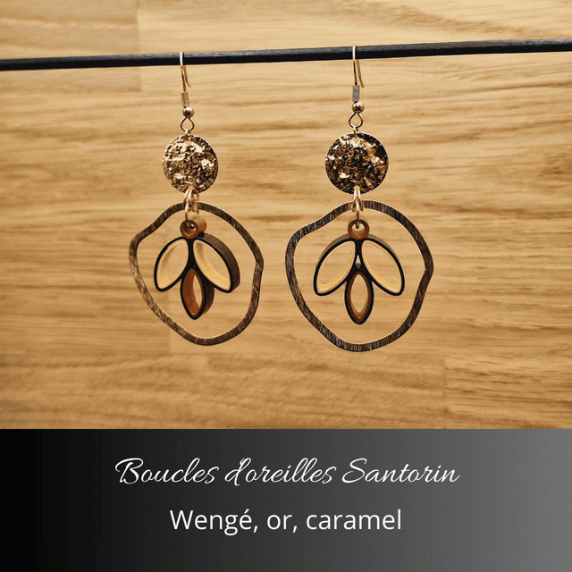Boucles d'oreilles Santorin - Wengé, or, caramel