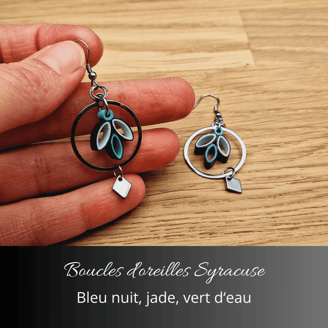 Boucles d'oreilles Syracuse - Bleu nuit, jade, vert d'eau