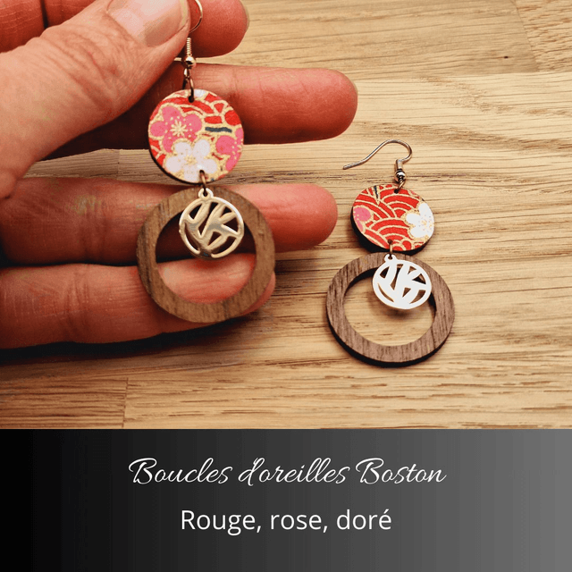 Boucles d'oreilles Boston - Rouge rose et or