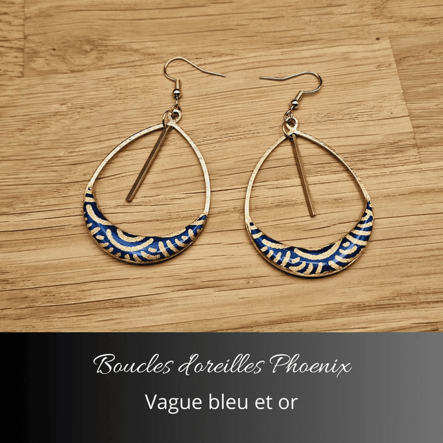 Boucles d'oreilles Phoenix - Bleu, or