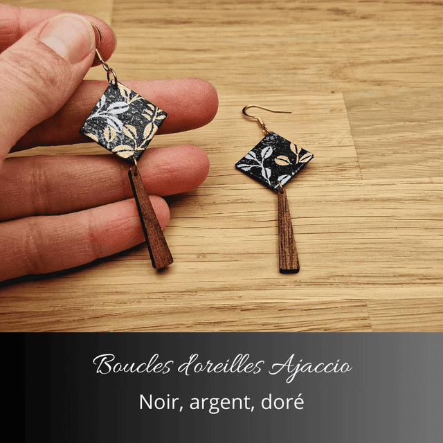Boucles d'oreilles Ajaccio - Noir argent doré