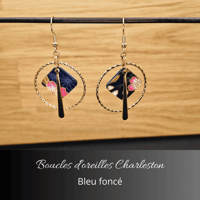 Boucles d'oreilles créoles Charleston - Bleu foncé, rose