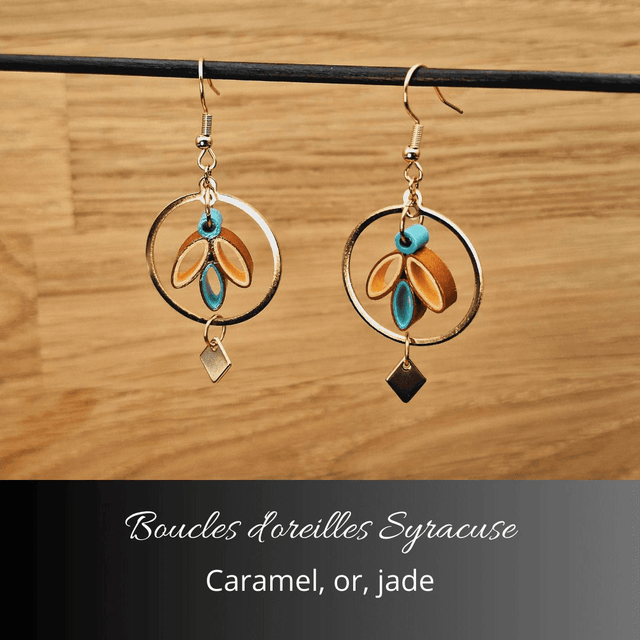 Boucles d'oreilles Syracuse - Caramel, or, jade