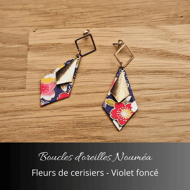 Boucles d'oreilles Nouméa - Violet foncé, fleurs de cerisiers