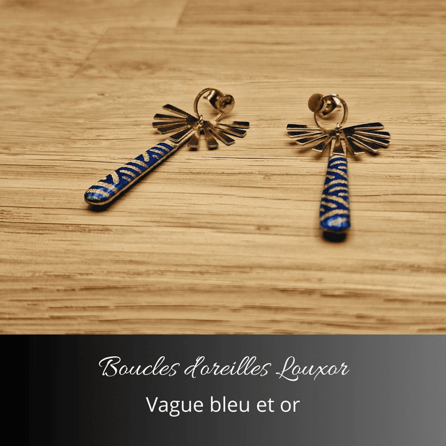 Boucles d'oreilles Louxor - Bleu, or