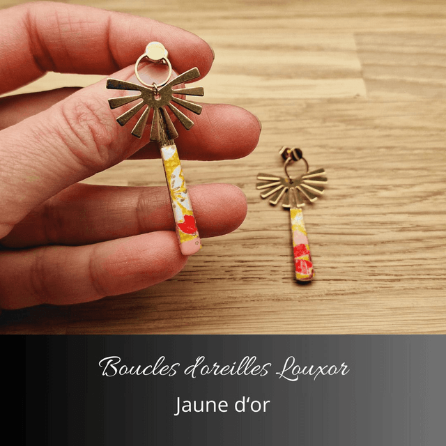 Boucles d'oreilles Louxor - Jaune d'or, rouge