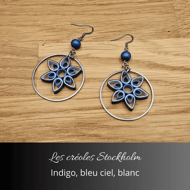 Boucles d'oreilles créoles Stockholm - Indigo, bleu ciel, blanc