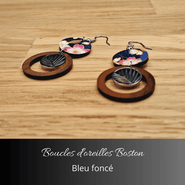 Boucles d'oreilles Boston - Bleu foncé et rose