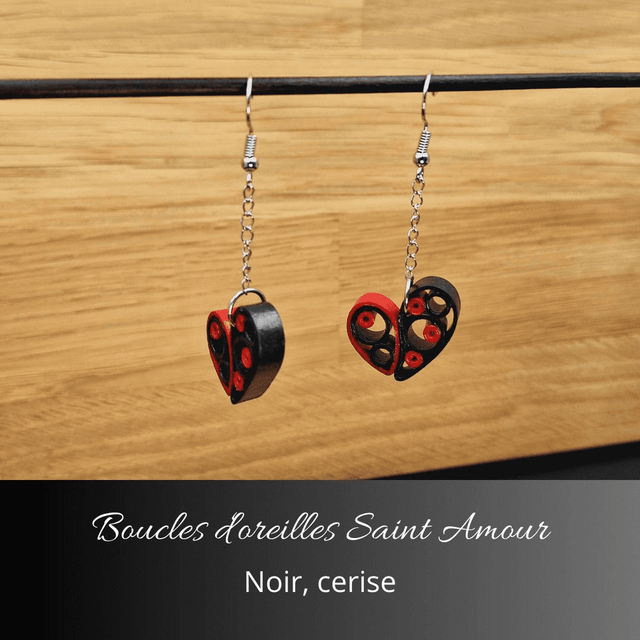 Boucles d'oreilles Saint Amour - Noir, cerise