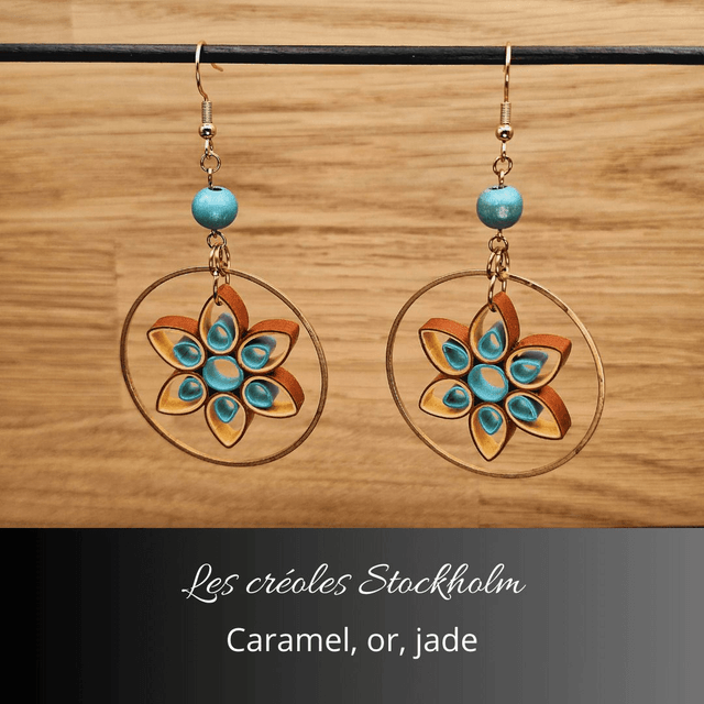 Boucles d'oreilles créoles Stockholm - Caramel, jade, vert d'eau