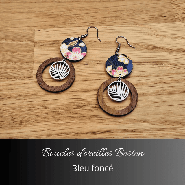 Boucles d'oreilles Boston - Bleu foncé et rose