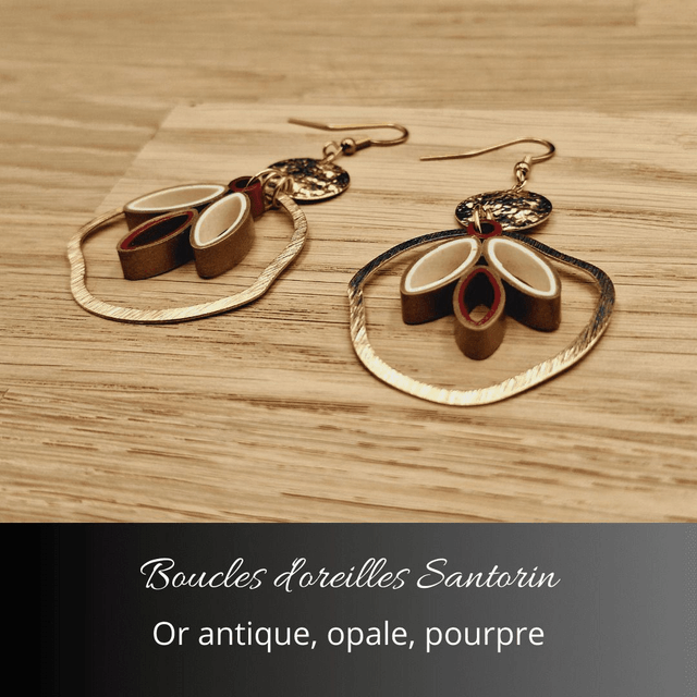 Boucles d'oreilles Santorin - Or antique, opale, pourpre