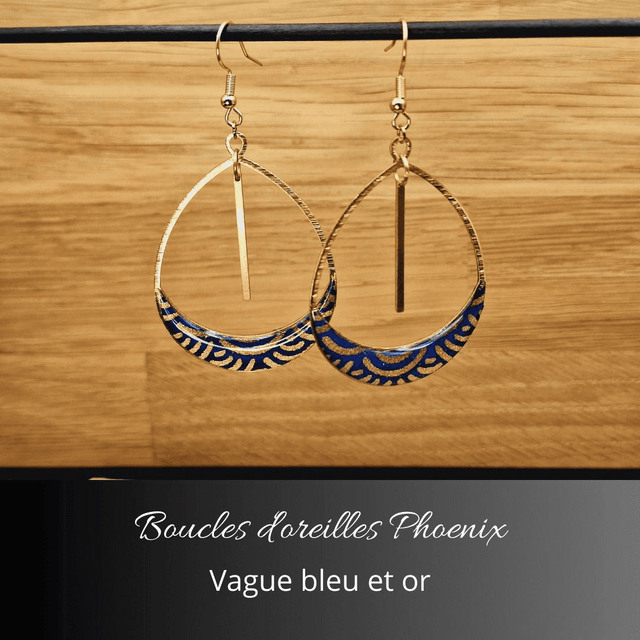 Boucles d'oreilles Phoenix - Bleu, or