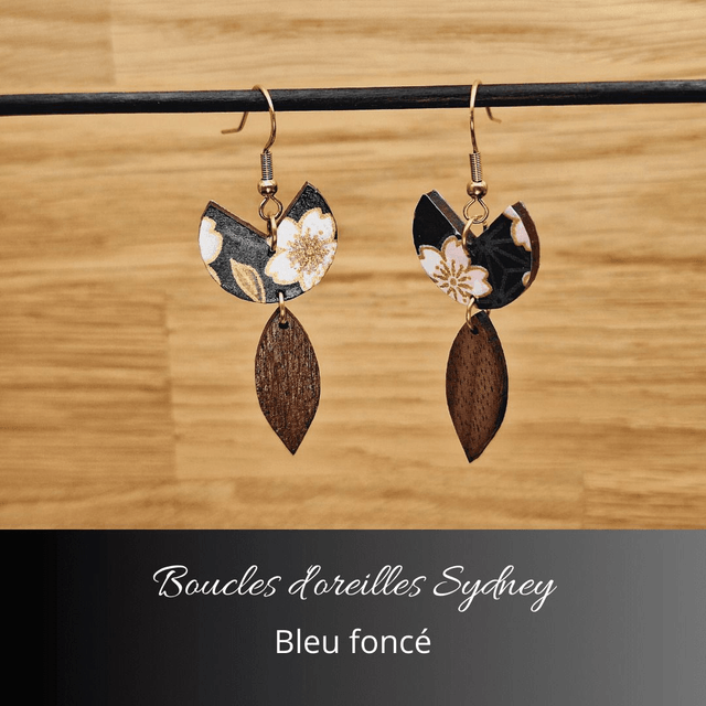 Boucles d'oreilles Sydney - Bleu foncé et rose