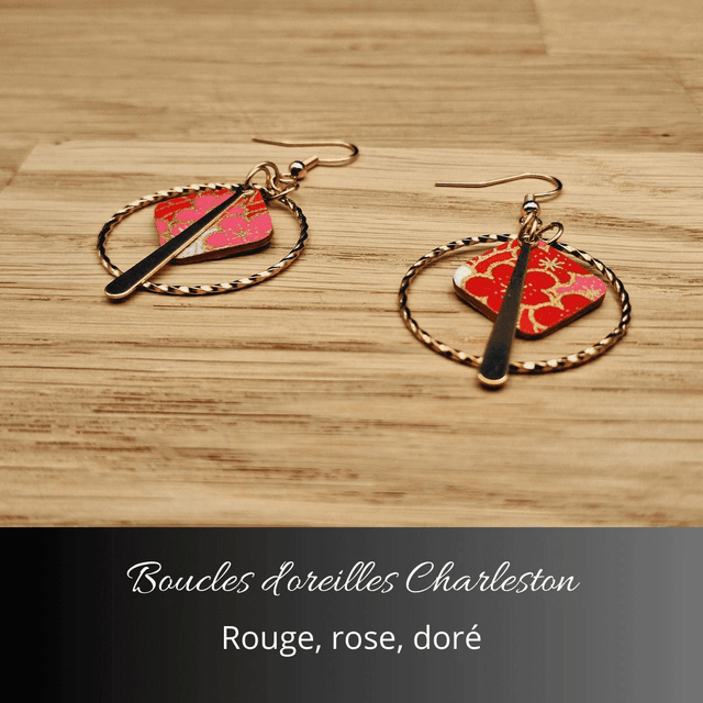 Boucles d'oreilles créoles Charleston - Rouge, rose, or