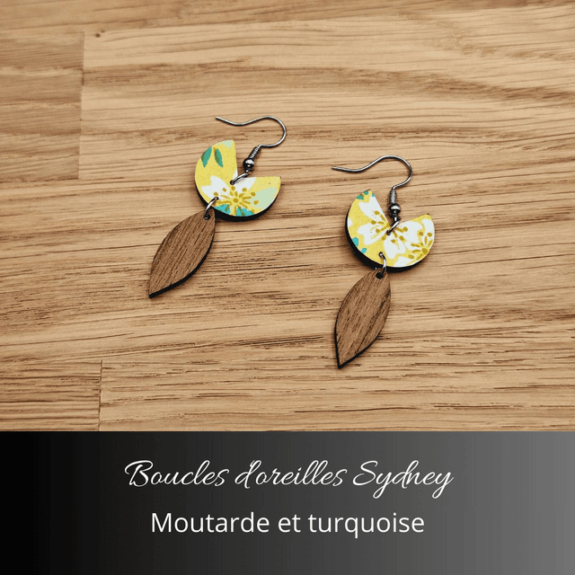 Boucles d'oreilles Sydney - Moutarde et turquoise