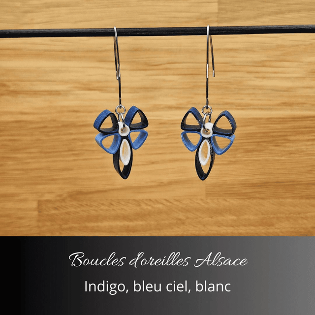 Boucles d'oreilles Alsace - Indigo, bleu ciel, blanc