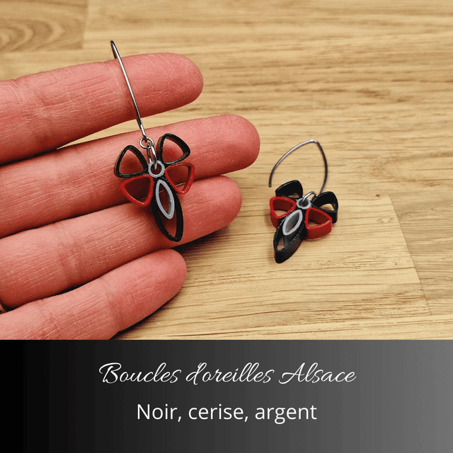 Boucles d'oreilles Alsace - Noir, cerise, argent