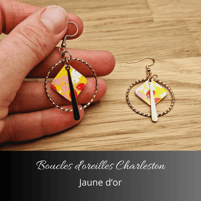 Boucles d'oreilles créoles Charleston - Jaune d'or, rouge