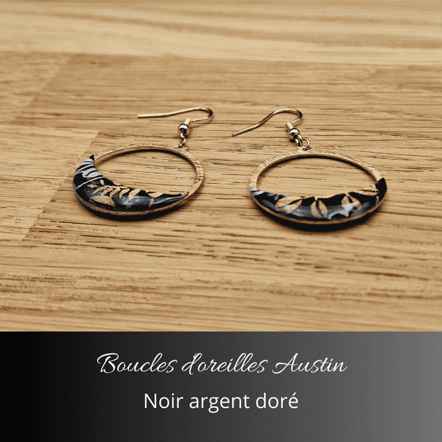Boucles d'oreilles Austin n°1 - Noir, argent, or