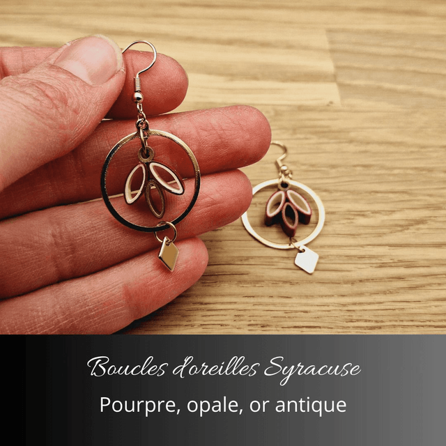 Boucles d'oreilles Syracuse - Pourpre, opale, or antique
