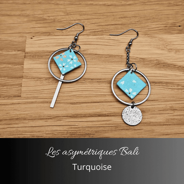 Boucles d'oreilles asymétriques Bali - Turquoise