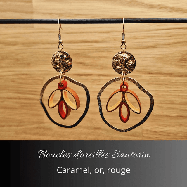Boucles d'oreilles Santorin - Caramel, or, rouge
