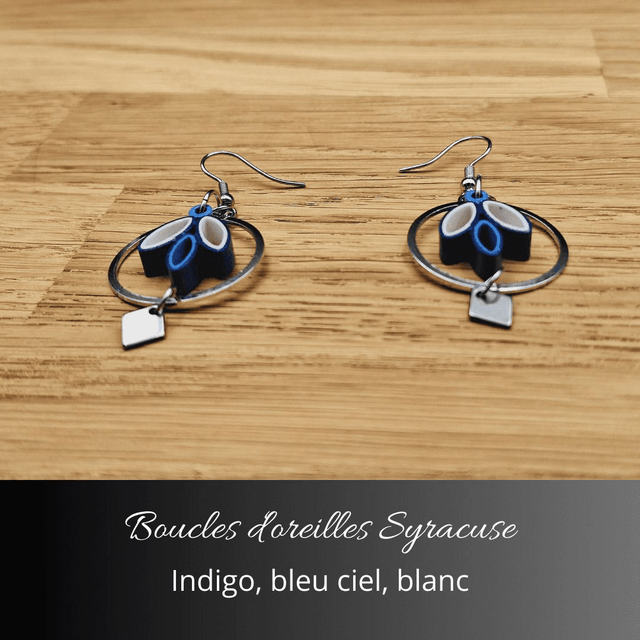Boucles d'oreilles Syracuse - Indigo, bleu ciel, blanc