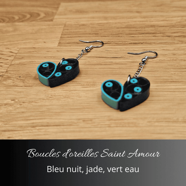 Boucles d'oreilles Saint Amour - Bleu nuit, jade, vert d'eau