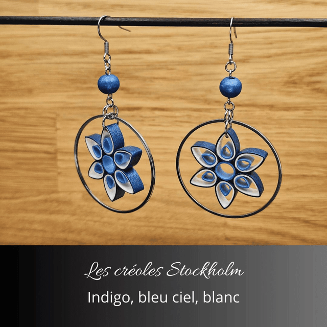 Boucles d'oreilles créoles Stockholm - Indigo, bleu ciel, blanc