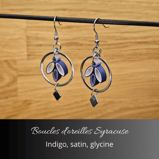 Boucles d'oreilles Syracuse - Indigo, satin, glycine