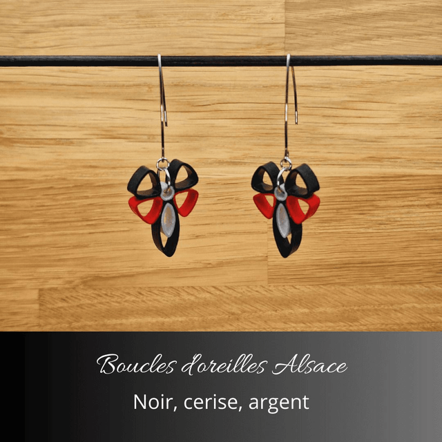 Boucles d'oreilles Alsace - Noir, cerise, argent