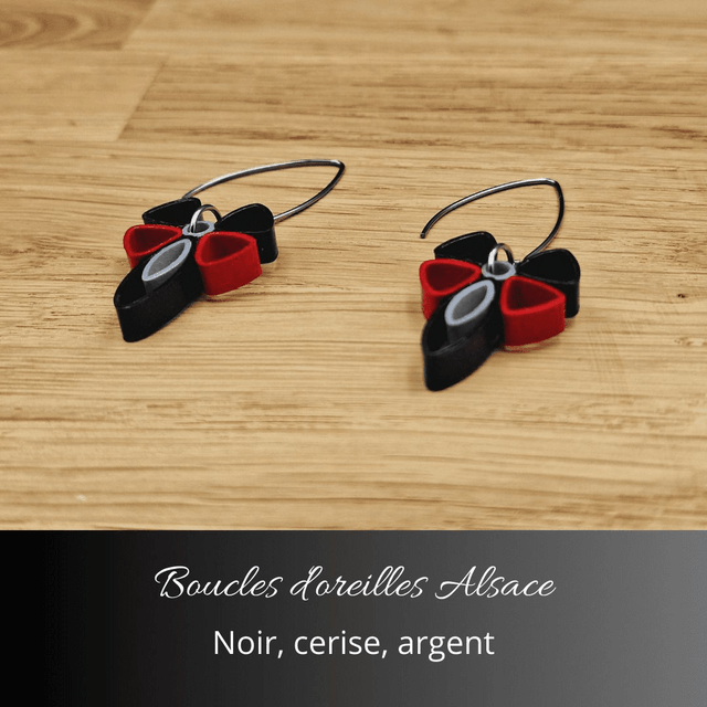 Boucles d'oreilles Alsace - Noir, cerise, argent