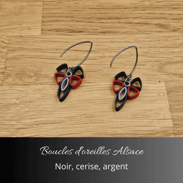 Boucles d'oreilles Alsace - Noir, cerise, argent