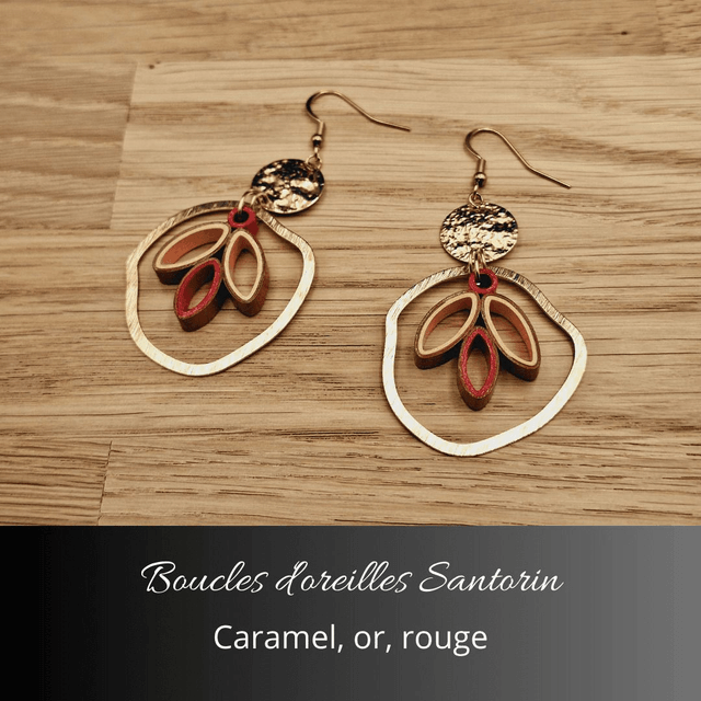 Boucles d'oreilles Santorin - Caramel, or, rouge