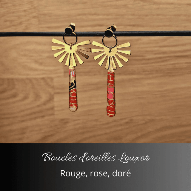 Boucles d'oreilles Louxor - Rouge, rose, or