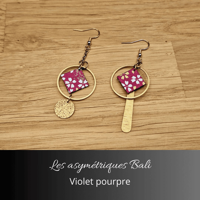 Boucles d'oreilles asymétriques Bali - Violet pourpre