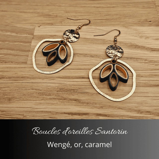 Boucles d'oreilles Santorin - Wengé, or, caramel