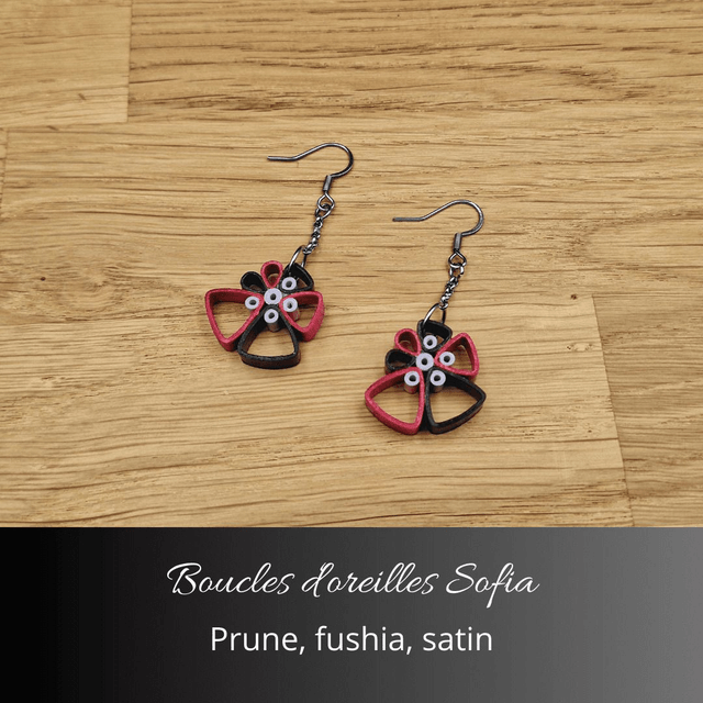 Boucles d'oreilles Sofia - Prune, fushia, satin