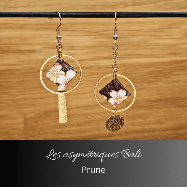 Boucles d'oreilles asymétriques Bali - Prune