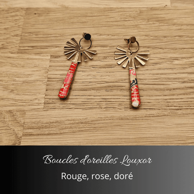 Boucles d'oreilles Louxor - Rouge, rose, or