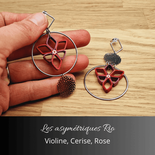 Boucles d'oreilles asymétriques Rio - Violine cerise et rose