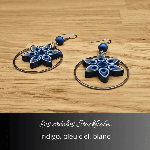 Boucles d'oreilles créoles Stockholm - Indigo, bleu ciel, blanc