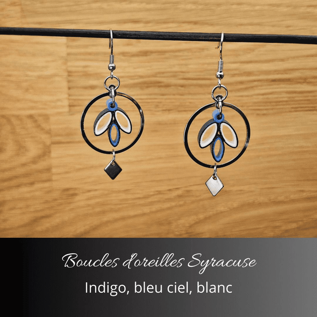 Boucles d'oreilles Syracuse - Indigo, bleu ciel, blanc