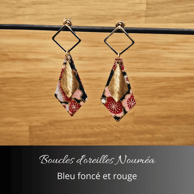 Boucles d'oreilles Nouméa - Bleu foncé, rouge