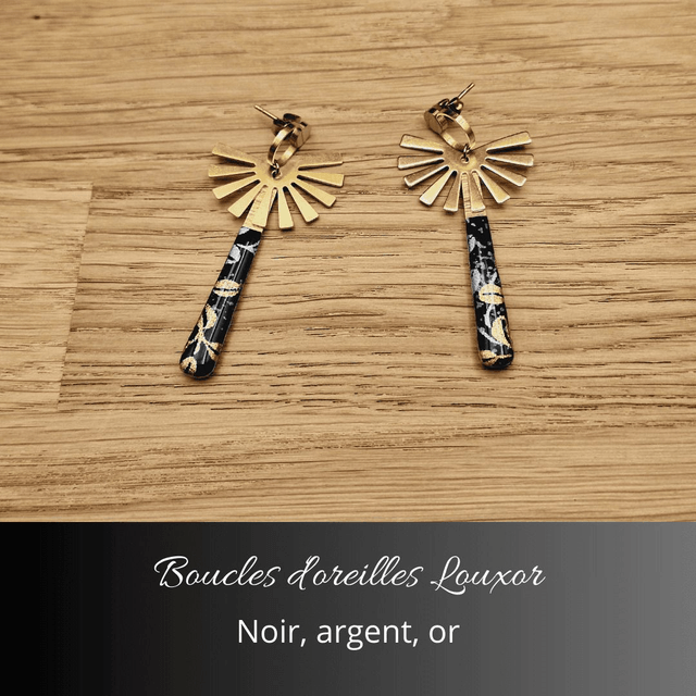 Boucles d'oreilles Louxor - Noir, argent, or