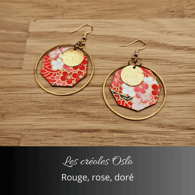 Boucles d'oreilles créoles Oslo - Rouge, rose, or