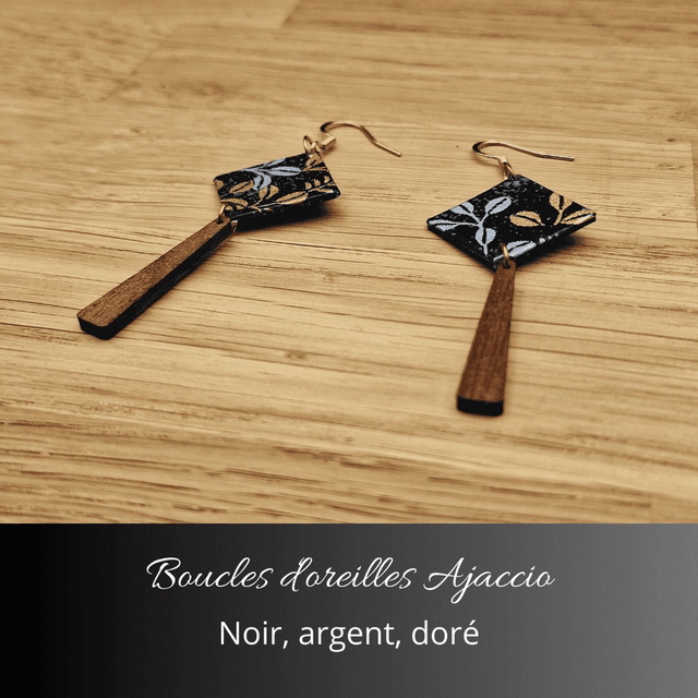 Boucles d'oreilles Ajaccio - Noir argent doré