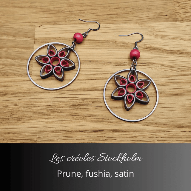 Boucles d'oreilles créoles Stockholm - Prune, fushia, satin